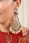 Shop_Anana_White Pearl Yukta Kundan Work Temple Earrings _at_Aza_Fashions