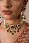 Anana_Green Beads, Piping Indira Kundan Embellished Choker Set _Online_at_Aza_Fashions