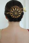 Anana_Gold Plated Pearl Banjara Celeste Tribe Hair Bun Cage And Stick _at_Aza_Fashions