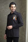 Courtyard By Abhi_Black Cotton, Lycra Handpainted Shirt With Trouser _at_Aza_Fashions