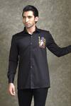 Buy_Courtyard By Abhi_Black Cotton, Lycra Handpainted Shirt With Trouser 