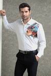 Shop_Courtyard By Abhi_White Cotton, Lycra Figurine Handpainted Shirt With Trouser _at_Aza_Fashions