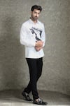 Buy_Courtyard By Abhi_White Cotton, Lycra Horse Handpainted Shirt With Trouser _at_Aza_Fashions