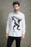 Shop_Courtyard By Abhi_White Cotton, Lycra Horse Handpainted Shirt With Trouser _at_Aza_Fashions