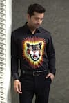 Shop_Courtyard By Abhi_Black Cotton, Lycra Lion Pattern Shirt With Trouser _Online_at_Aza_Fashions