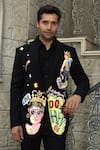 Buy_Courtyard by abhi_Black Japenese Lycra Graffiti Pattern Tuxedo Trouser Set _Online_at_Aza_Fashions