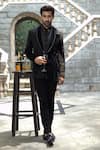 Buy_Courtyard By Abhi_Black Velvet, Silk Beads, Zari Embroidered Tuxedo Set _at_Aza_Fashions
