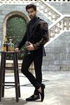 Shop_Courtyard By Abhi_Black Velvet, Silk Beads, Zari Embroidered Tuxedo Set _at_Aza_Fashions
