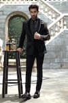 Buy_Courtyard By Abhi_Black Velvet, Silk Beads, Zari Embroidered Tuxedo Set _Online_at_Aza_Fashions