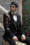 Buy_Courtyard By Abhi_Black Lycra Sequins Embellished Tuxedo Trouser Set _Online_at_Aza_Fashions