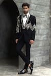Buy_Courtyard By Abhi_Black Jersey, Lycra Sequins Gradient Embellished Tuxedo Trouser Set _at_Aza_Fashions