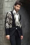 Shop_Courtyard By Abhi_Black Jersey, Lycra Sequins Gradient Embellished Tuxedo Trouser Set _Online_at_Aza_Fashions