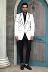 Buy_Courtyard by abhi_White Japenese Lycra Stripe Pattern Tuxedo Trouser Set _at_Aza_Fashions