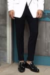 Courtyard by abhi_White Japenese Lycra Stripe Pattern Tuxedo Trouser Set _Online_at_Aza_Fashions