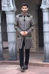 Buy_Courtyard By Abhi_Black Lycra Embroidery Astron Sherwani With Trouser _at_Aza_Fashions