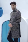Shop_Courtyard By Abhi_Black Lycra Embroidery Astron Sherwani With Trouser _Online_at_Aza_Fashions