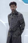 Courtyard By Abhi_Black Lycra Embroidery Astron Sherwani With Trouser _at_Aza_Fashions