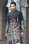 Courtyard by abhi_Black Japanese Lycra Embroidery Mirror Tropical Safari Sherwani With Trouser _Online_at_Aza_Fashions