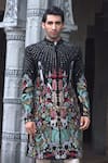 Buy_Courtyard by abhi_Black Japanese Lycra Embroidery Mirror Tropical Safari Sherwani With Trouser _Online_at_Aza_Fashions