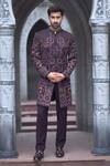 Buy_Courtyard by abhi_Purple Japanese Lycra Embroidery Arabian Dream Sherwani With Trouser _at_Aza_Fashions