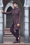 Shop_Courtyard by abhi_Purple Japanese Lycra Embroidery Arabian Dream Sherwani With Trouser _at_Aza_Fashions