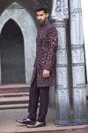 Buy_Courtyard by abhi_Purple Japanese Lycra Embroidery Arabian Dream Sherwani With Trouser _Online_at_Aza_Fashions