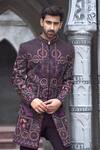 Shop_Courtyard by abhi_Purple Japanese Lycra Embroidery Arabian Dream Sherwani With Trouser _Online_at_Aza_Fashions