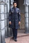 Buy_Courtyard By Abhi_Black Lycra Embroidery Midnight Jungle Sherwani With Trouser _at_Aza_Fashions