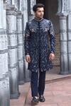Shop_Courtyard By Abhi_Black Lycra Embroidery Midnight Jungle Sherwani With Trouser _at_Aza_Fashions