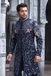 Buy_Courtyard By Abhi_Black Lycra Embroidery Midnight Jungle Sherwani With Trouser _Online_at_Aza_Fashions