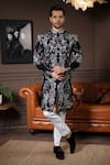 Buy_Courtyard By Abhi_Black Lycra Embroidery Wildflower Sherwani With Trouser _at_Aza_Fashions
