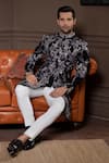 Shop_Courtyard By Abhi_Black Lycra Embroidery Wildflower Sherwani With Trouser _at_Aza_Fashions