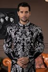 Buy_Courtyard By Abhi_Black Lycra Embroidery Wildflower Sherwani With Trouser _Online_at_Aza_Fashions