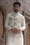 Courtyard By Abhi_Ivory Silk Embroidery Gardenia Bundi Kurta Set _Online_at_Aza_Fashions