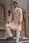 Courtyard By Abhi_Peach Silk Embroidery Gullista Bundi Kurta Set _Online_at_Aza_Fashions
