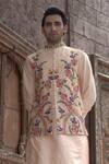 Buy_Courtyard By Abhi_Peach Silk Embroidery Gullista Bundi Kurta Set _Online_at_Aza_Fashions