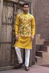 Buy_Courtyard By Abhi_Yellow Lycra Embroidery Gul Bundi Kurta Set _at_Aza_Fashions