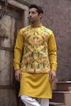 Shop_Courtyard By Abhi_Yellow Lycra Embroidery Gul Bundi Kurta Set _at_Aza_Fashions