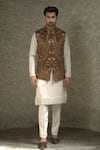 Buy_Courtyard by abhi_Green Dupion Silk Embroidery Taj Bahar Bundi Set _at_Aza_Fashions