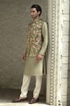 Shop_Courtyard By Abhi_Green Silk Embroidery Mughal Bahar Bundi Kurta Set _at_Aza_Fashions