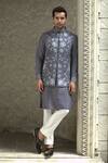 Buy_Courtyard By Abhi_Gray Silk, Cotton Embroidery Iris Fleur Bundi Kurta Set _at_Aza_Fashions