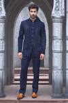 Buy_Courtyard By Abhi_Blue Lycra Embroidery Shamiyana Bandhgala With Trouser _at_Aza_Fashions