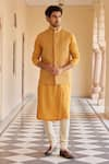 Buy_Osaa by Adarsh_Orange Raw Silk Embroidered Zardosi Nehru Jacket And Kurta Set _at_Aza_Fashions