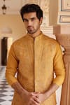 Shop_Osaa by Adarsh_Orange Raw Silk Embroidered Zardosi Nehru Jacket And Kurta Set _Online_at_Aza_Fashions