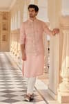 Buy_Osaa by Adarsh_Pink Raw Silk Embroidered Zardosi Nehru Jacket With Kurta Set _at_Aza_Fashions