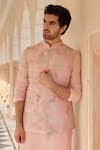 Osaa by Adarsh_Pink Raw Silk Embroidered Zardosi Nehru Jacket With Kurta Set _Online_at_Aza_Fashions