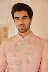 Shop_Osaa by Adarsh_Pink Raw Silk Embroidered Zardosi Nehru Jacket With Kurta Set _Online_at_Aza_Fashions