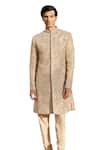 Osaa by Adarsh_Beige Raw Silk Embroidered Zardosi Sherwani Churidar Set _Online_at_Aza_Fashions