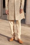 Buy_Osaa by Adarsh_Beige Raw Silk Embroidered Zardosi Sherwani Churidar Set _Online_at_Aza_Fashions