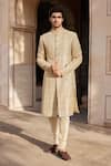 Buy_Osaa by Adarsh_Beige Embroidered Badla Sherwani Churidar Set _at_Aza_Fashions